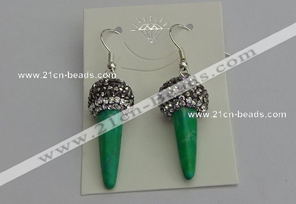 NGE5167 10*30mm faceted cone white howlite turquoise earrings