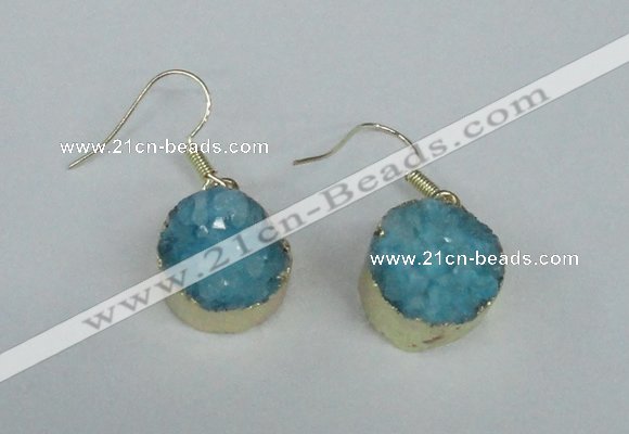 NGE69 15mm coin druzy agate gemstone earrings wholesale