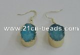 NGE99 15*20mm oval druzy agate gemstone earrings wholesale