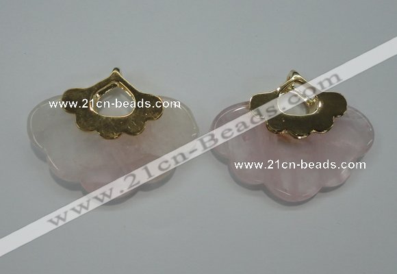 NGP1076 8*40*50mm rose quartz pendants with brass setting