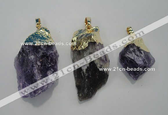 NGP1090 20*30mm - 25*50mm nuggets amethyst gemstone pendants