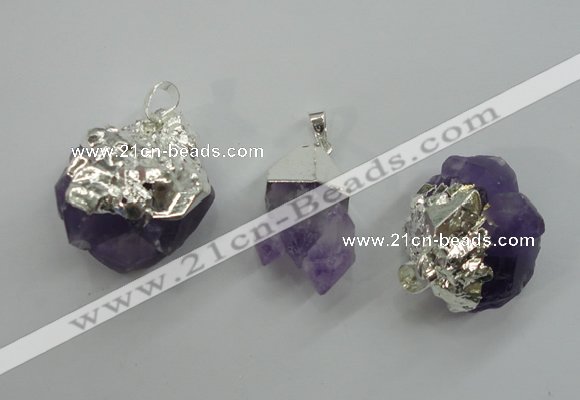 NGP1092 18*25mm - 25*40mm faceted nuggets amethyst pendants