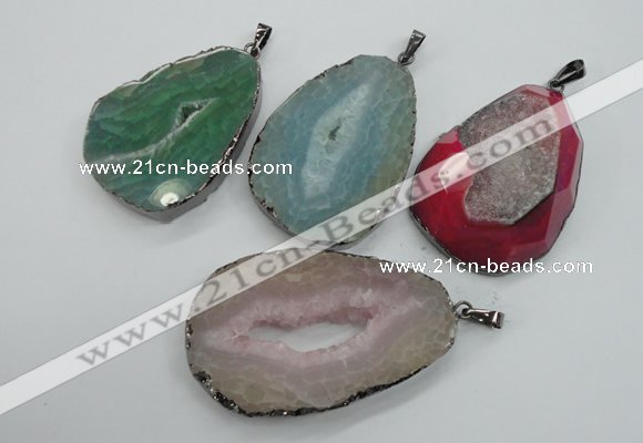 NGP1107 30*40 - 40*55mm freeform druzy agate pendants with brass setting