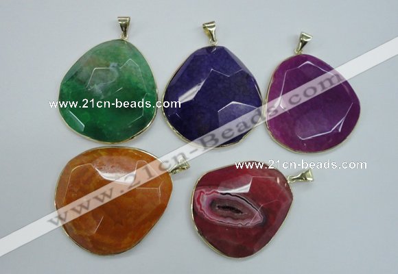 NGP1111 40*50 - 50*55mm freeform druzy agate pendants with brass setting