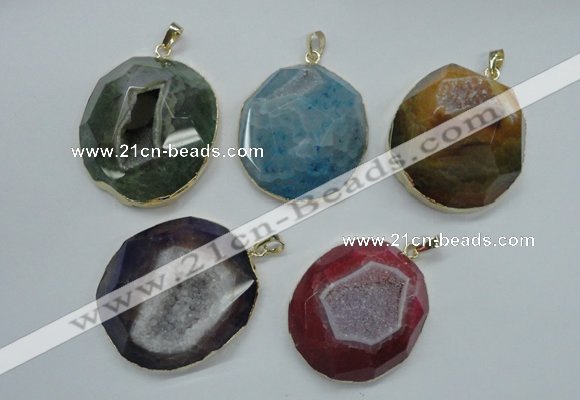 NGP1113 40*45 - 45*50mm freeform druzy agate pendants with brass setting