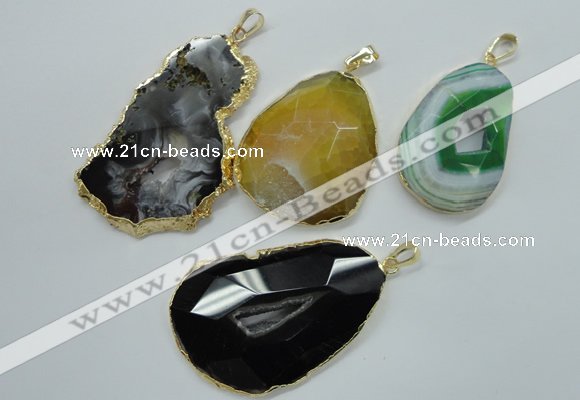 NGP1114 30*40 - 45*65mm freeform druzy agate pendants with brass setting