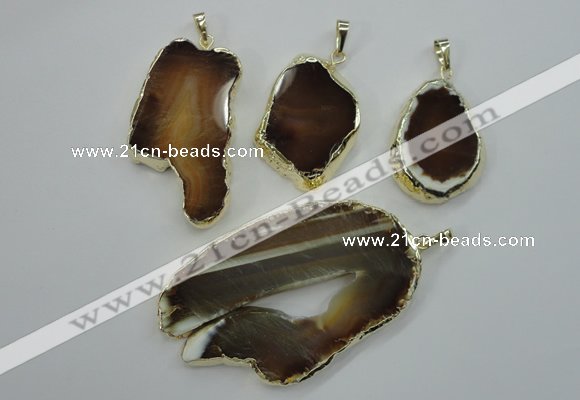 NGP1119 25*40 - 40*60mm freeform druzy agate pendants with brass setting