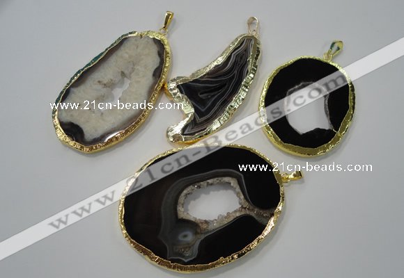 NGP1120 35*50 - 60*70mm freeform druzy agate pendants with brass setting