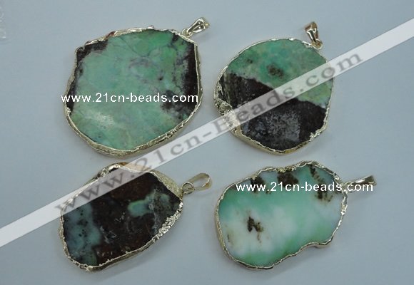 NGP1122 25*35 - 35*45mm freeform australia chrysoprase pendants with brass