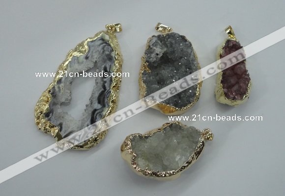 NGP1126 25*30 - 40*50mm freeform druzy agate pendants with brass setting