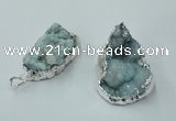 NGP1136 25*35mm - 40*45mm freeform druzy agate pendants with brass setting