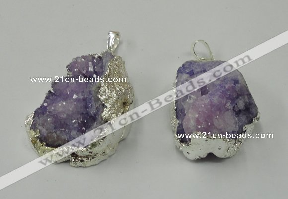 NGP1137 25*35mm - 40*45mm freeform druzy agate pendants with brass setting