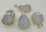 NGP1140 25*35mm - 40*45mm freeform druzy agate pendants with brass setting