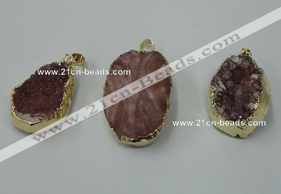 NGP1141 25*35mm - 40*45mm freeform druzy agate pendants with brass setting