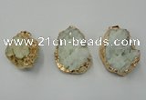 NGP1142 25*35mm - 40*45mm freeform druzy agate pendants with brass setting