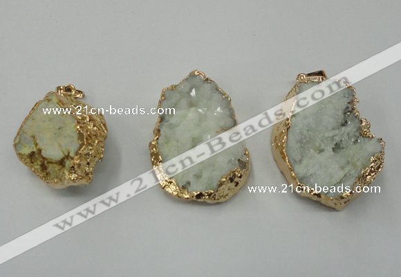 NGP1142 25*35mm - 40*45mm freeform druzy agate pendants with brass setting