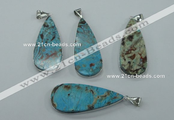 NGP1157 20*40mm - 25*50mm freeform ocean agate pendants with brass setting