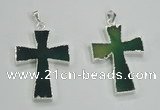 NGP1286 32*45mm cross green agate pendants with brass setting