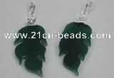 NGP1287 25*55mm leaf green agate pendants with brass setting