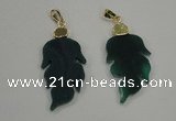 NGP1289 25*55mm leaf green agate pendants with brass setting