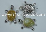 NGP1296 43*60mm tortoise agate pendants with crystal pave alloy settings