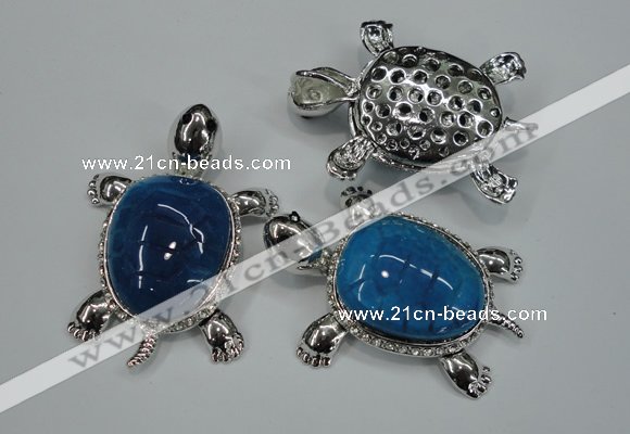 NGP1298 43*60mm tortoise agate pendants with crystal pave alloy settings