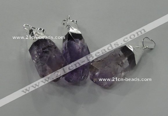 NGP1353 15*30mm - 18*40mm faceted nuggets amethyst pendants