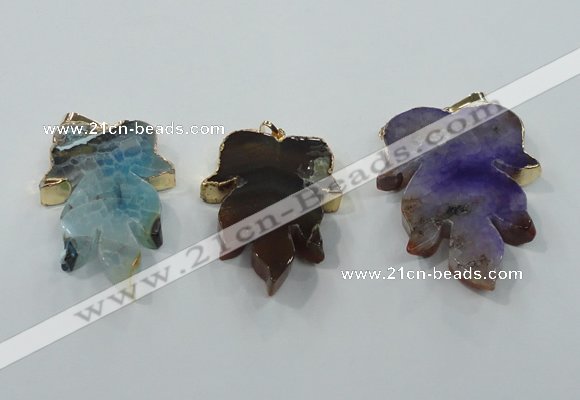 NGP1367 30*40mm - 35*45mm leaf agate pendants with brass setting