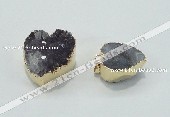 NGP1404 20*25mm - 25*30mm heart druzy amethyst pendants wholesale