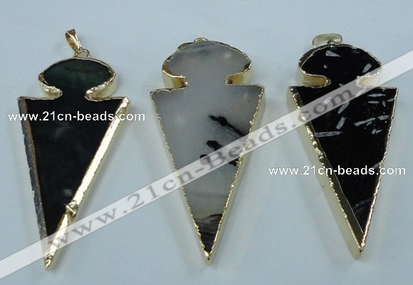 NGP1433 25*60mm - 30*65mm arrowhead agate pendants wholesale