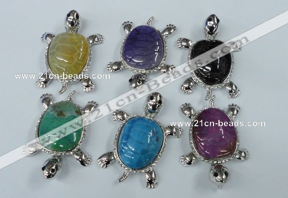 NGP1436 43*60mm tortoise agate pendants with crystal pave alloy settings