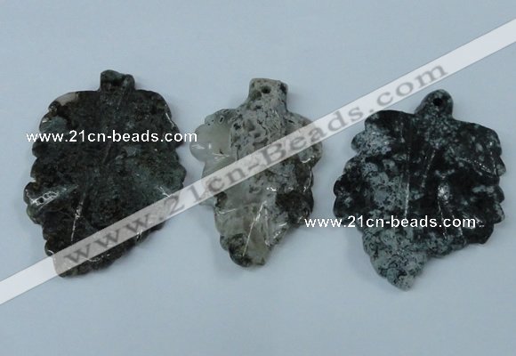 NGP1439 35*50mm - 45*60mm carved leaf moss agate pendants wholesale