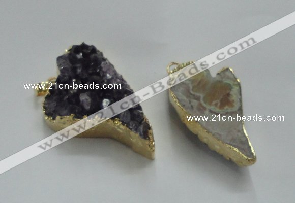 NGP1448 20*40mm - 28*45mm heart druzy amethyst gemstone pendants