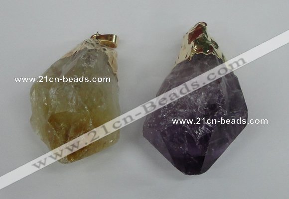 NGP1467 22*45mm - 25*50mm nuggets amethyst & citrine pendants