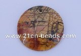 NGP149 2pcs 40mm flat round picasso jasper gemstone pendants