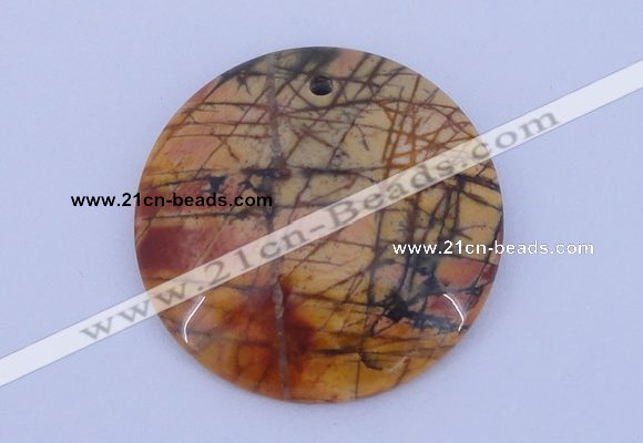 NGP149 2pcs 40mm flat round picasso jasper gemstone pendants