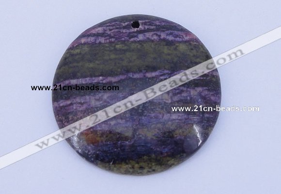 NGP152 2pcs 45mm flat round fashion long spar stone pendants