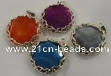 NGP1561 10*45*47mm flat round agate with brass setting pendants