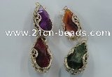 NGP1562 28*30*55mm teardrop agate with brass setting pendants