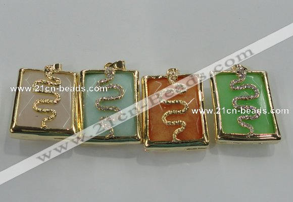 NGP1569 9*35*45mm rectangle agate with brass setting pendants