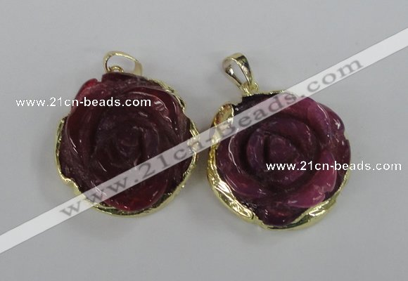 NGP1708 28*30mm - 30*32mm carved flower agate gemstone pendants