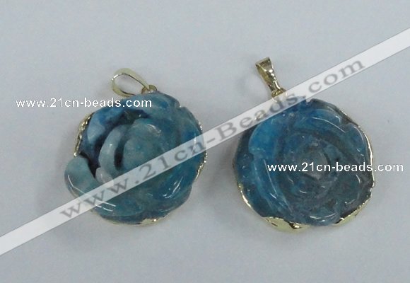 NGP1710 28*30mm - 30*32mm carved flower agate gemstone pendants