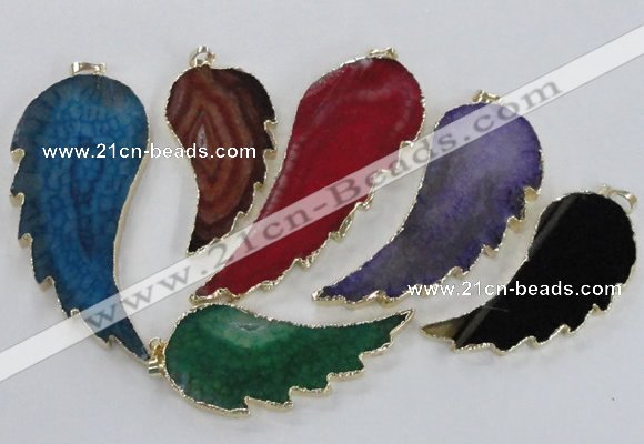 NGP1774 25*45mm - 35*65mm wing-shaped agate gemstone pendants