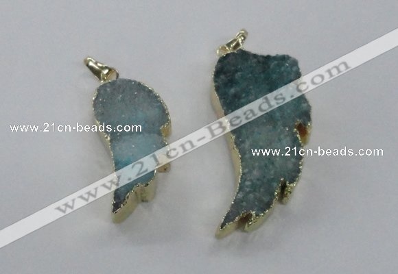 NGP1803 35*40mm - 45*50mm wing-shaped plated druzy agate pendants