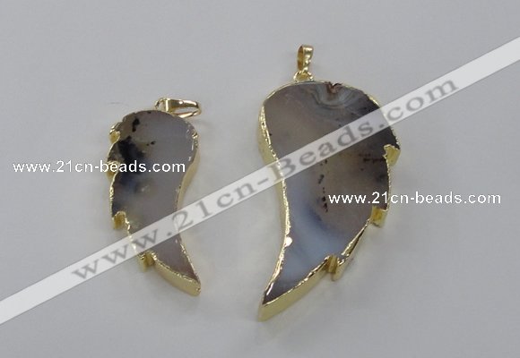 NGP1805 20*45mm - 28*55mm wing-shaped montana agate pendants