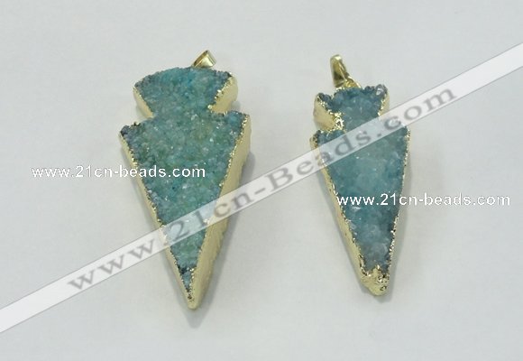 NGP1812 22*40mm - 28*48mm arrowhead druzy agate gemstone pendants