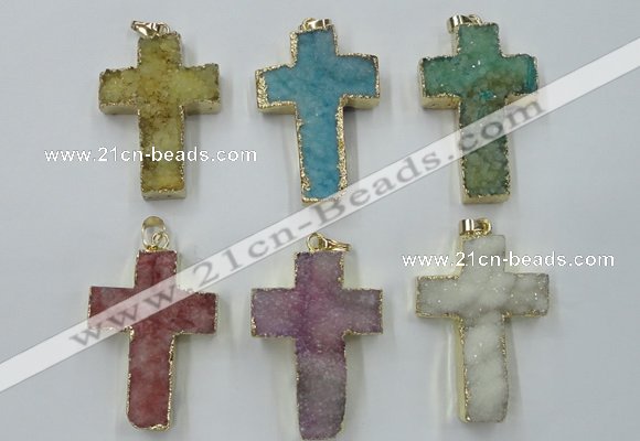 NGP1879 30*45mm - 32*50mm cross druzy agate gemstone pendants