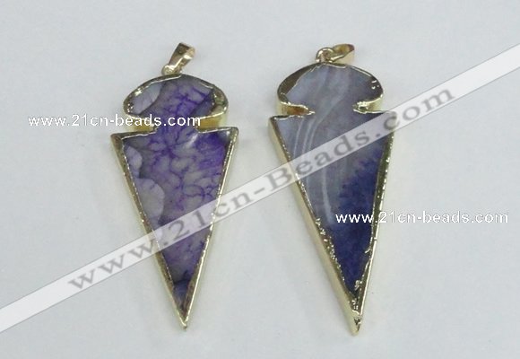 NGP1925 30*65mm arrowhead agate gemstone pendants wholesale