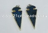 NGP1926 30*65mm arrowhead agate gemstone pendants wholesale