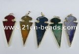 NGP1927 30*65mm arrowhead agate gemstone pendants wholesale